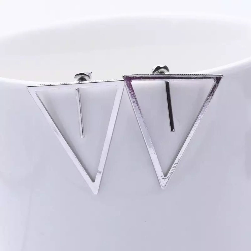 “Zara” Triangular Unique Geometric Edgy Stud Gold Minimalist Statement Earrings - Picture 4 of 5
